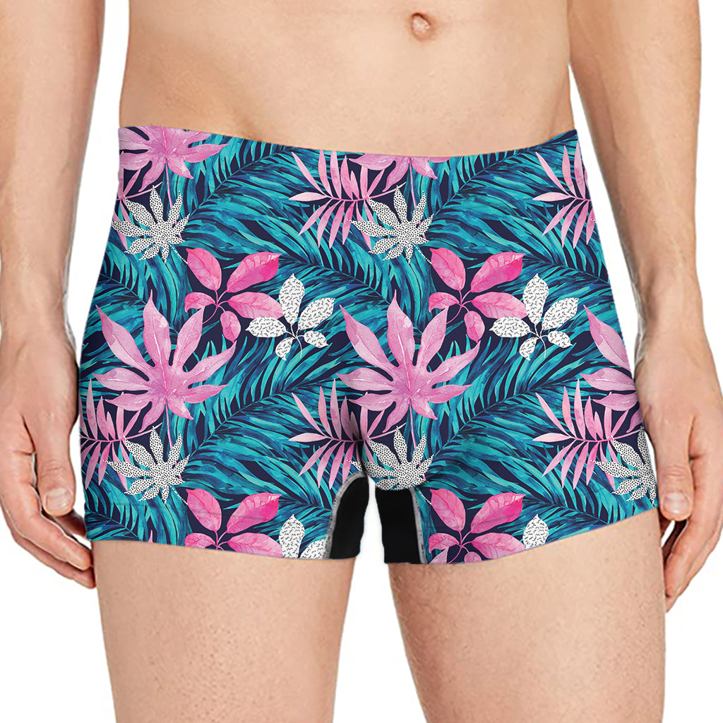 Blue And Pink Watercolor Hawaiian Print Men's Boxer Briefs