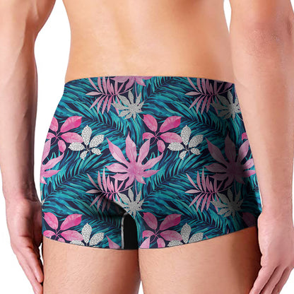 Blue And Pink Watercolor Hawaiian Print Men's Boxer Briefs