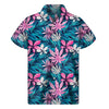 Blue And Pink Watercolor Hawaiian Print Men's Short Sleeve Shirt