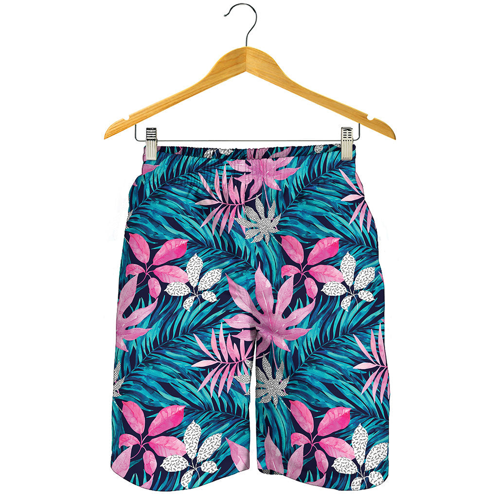 Blue And Pink Watercolor Hawaiian Print Men's Shorts