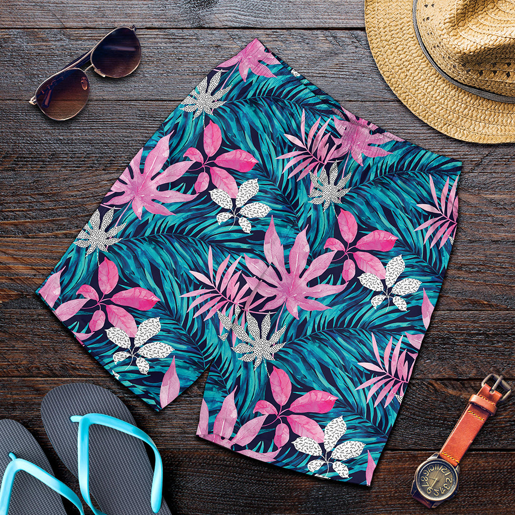 Blue And Pink Watercolor Hawaiian Print Men's Shorts