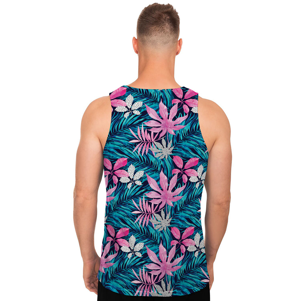 Blue And Pink Watercolor Hawaiian Print Men's Tank Top