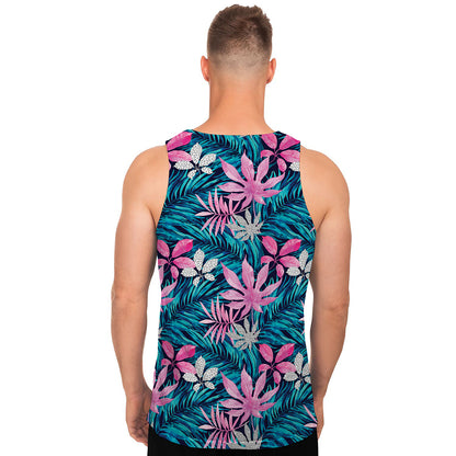 Blue And Pink Watercolor Hawaiian Print Men's Tank Top