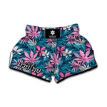 Blue And Pink Watercolor Hawaiian Print Muay Thai Boxing Shorts