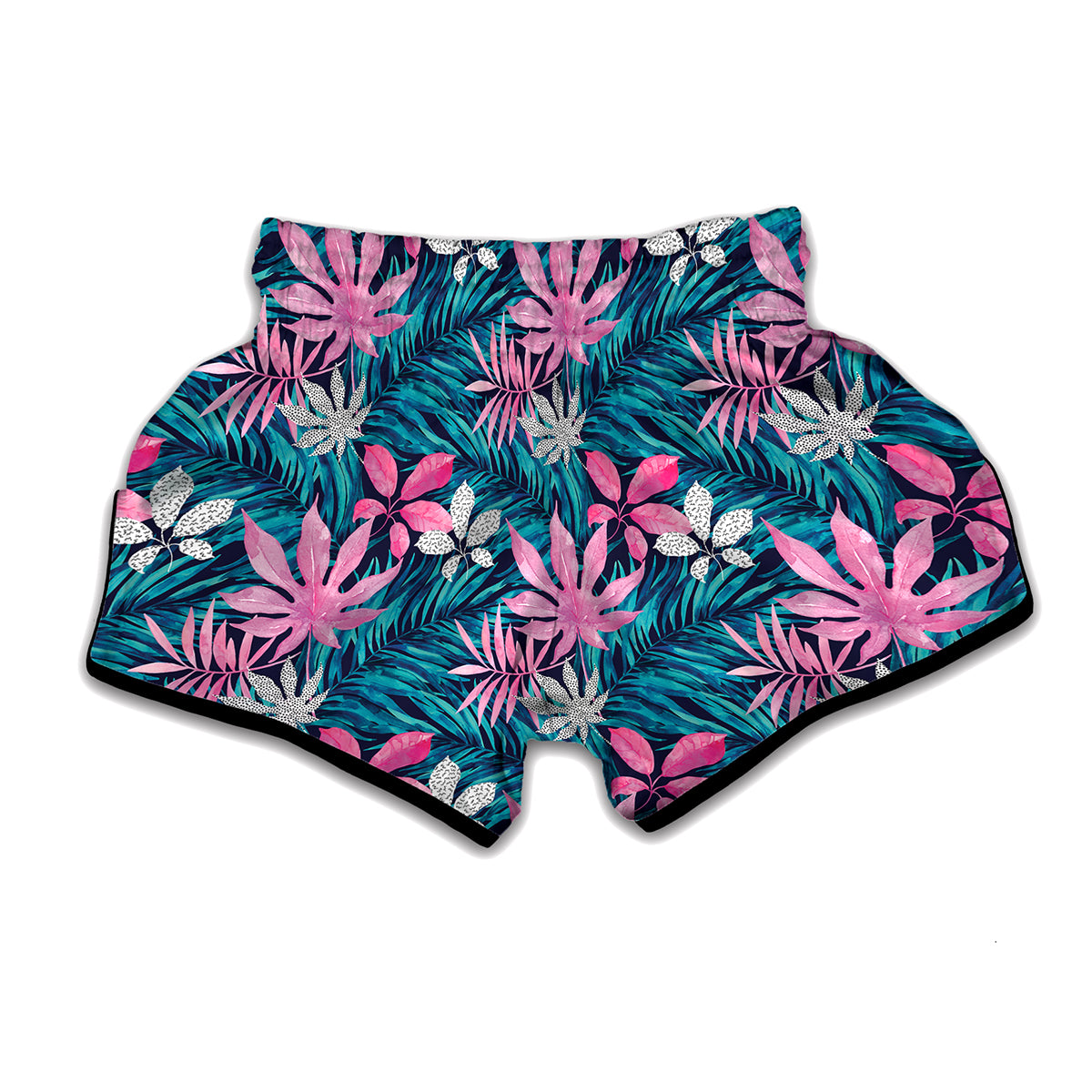 Blue And Pink Watercolor Hawaiian Print Muay Thai Boxing Shorts