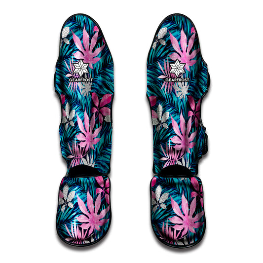 Blue And Pink Watercolor Hawaiian Print Muay Thai Shin Guard