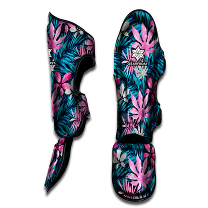 Blue And Pink Watercolor Hawaiian Print Muay Thai Shin Guard