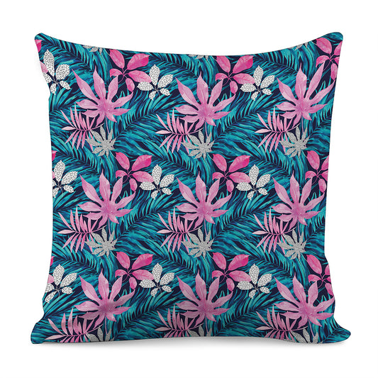 Blue And Pink Watercolor Hawaiian Print Pillow Cover
