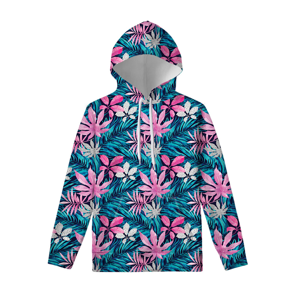 Blue And Pink Watercolor Hawaiian Print Pullover Hoodie
