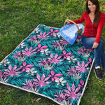 Blue And Pink Watercolor Hawaiian Print Quilt