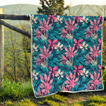 Blue And Pink Watercolor Hawaiian Print Quilt
