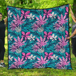 Blue And Pink Watercolor Hawaiian Print Quilt