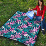 Blue And Pink Watercolor Hawaiian Print Quilt