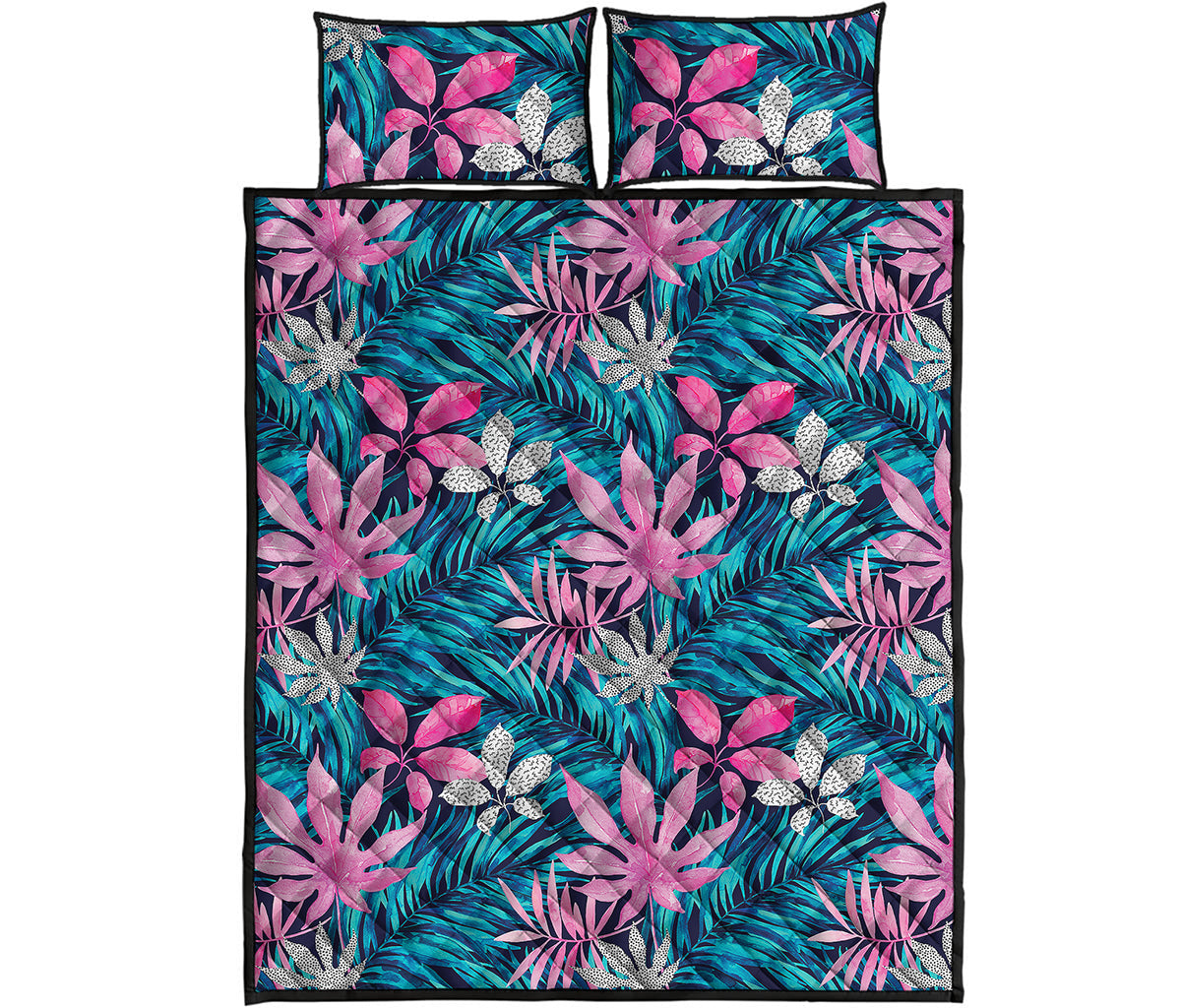 Blue And Pink Watercolor Hawaiian Print Quilt Bed Set
