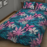 Blue And Pink Watercolor Hawaiian Print Quilt Bed Set