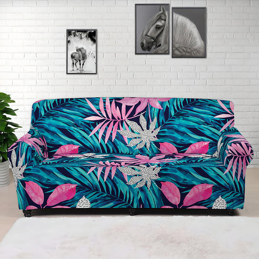 Blue And Pink Watercolor Hawaiian Print Sofa Cover