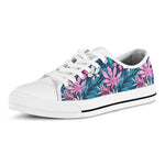 Blue And Pink Watercolor Hawaiian Print White Low Top Shoes
