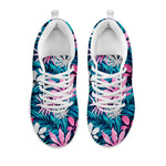 Blue And Pink Watercolor Hawaiian Print White Sneakers