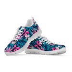 Blue And Pink Watercolor Hawaiian Print White Sneakers