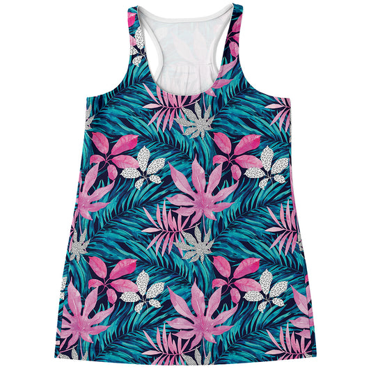 Blue And Pink Watercolor Hawaiian Print Women's Racerback Tank Top