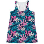 Blue And Pink Watercolor Hawaiian Print Women's Racerback Tank Top