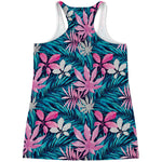 Blue And Pink Watercolor Hawaiian Print Women's Racerback Tank Top