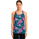 Blue And Pink Watercolor Hawaiian Print Women's Racerback Tank Top