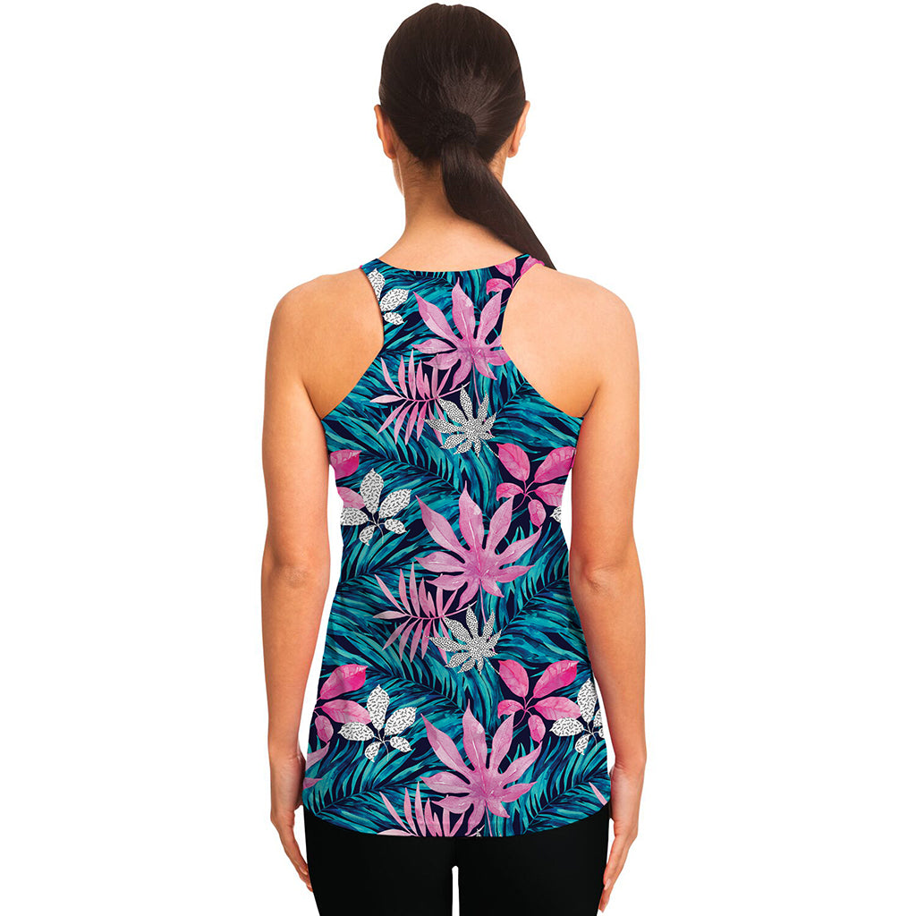 Blue And Pink Watercolor Hawaiian Print Women's Racerback Tank Top