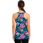 Blue And Pink Watercolor Hawaiian Print Women's Racerback Tank Top