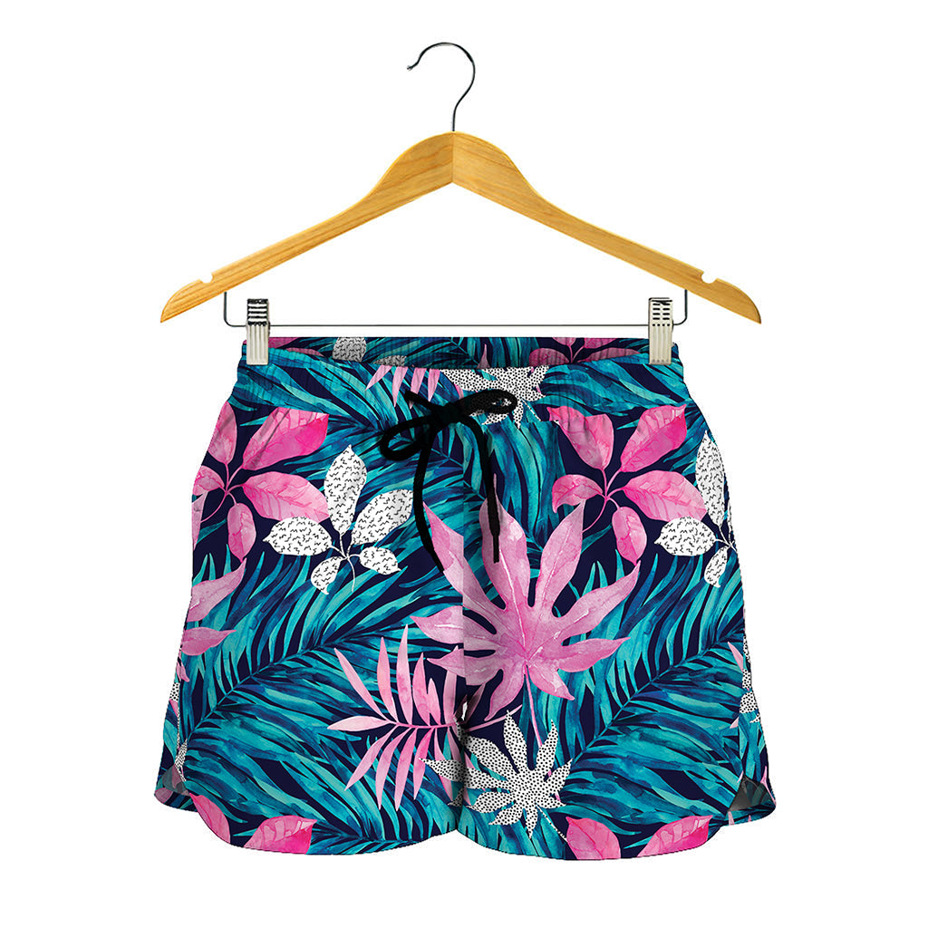 Blue And Pink Watercolor Hawaiian Print Women's Shorts