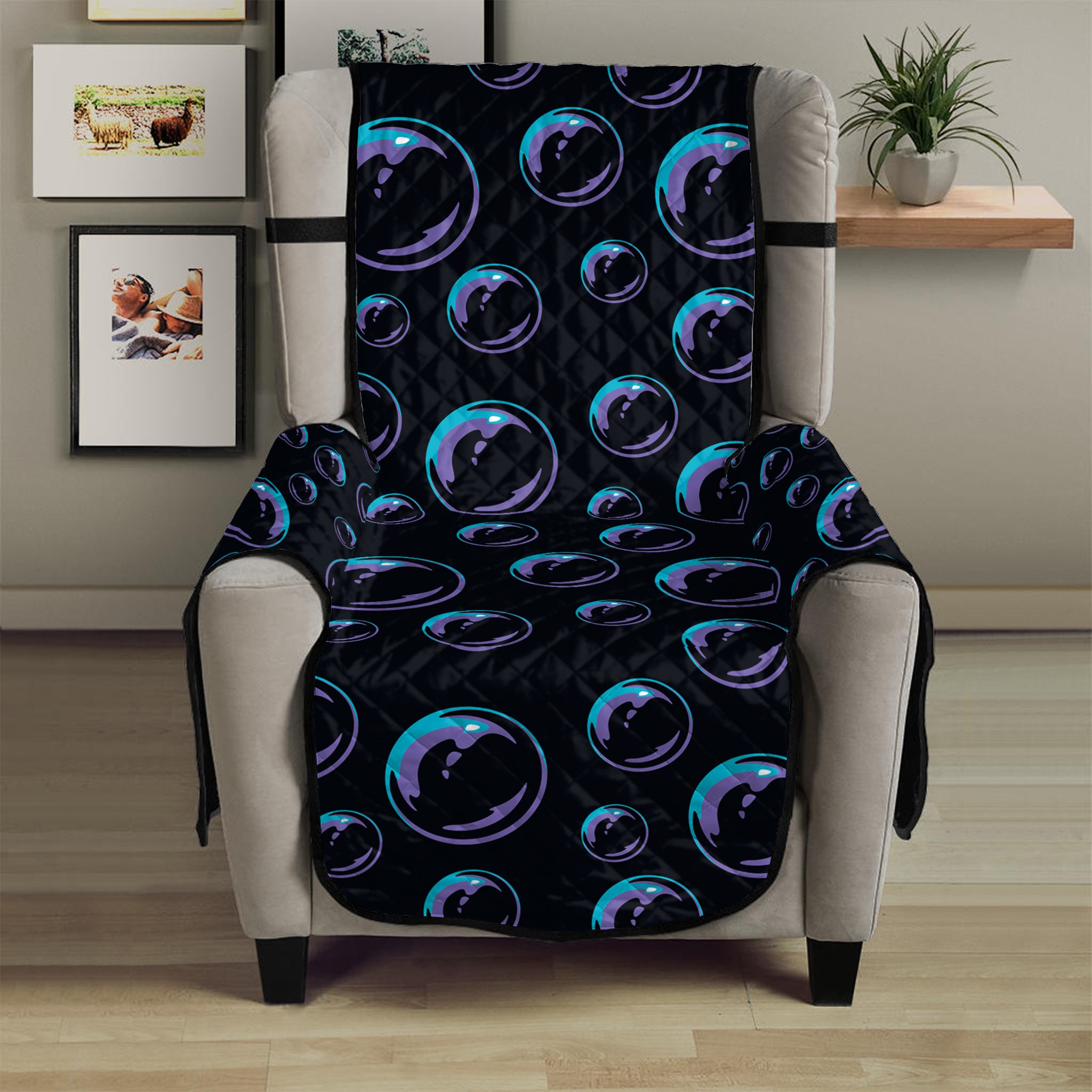 Blue And Purple Bubble Pattern Print Armchair Protector