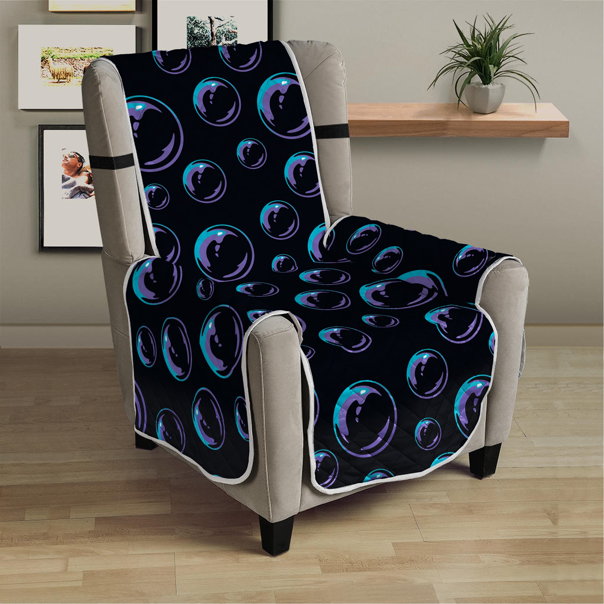 Blue And Purple Bubble Pattern Print Armchair Protector