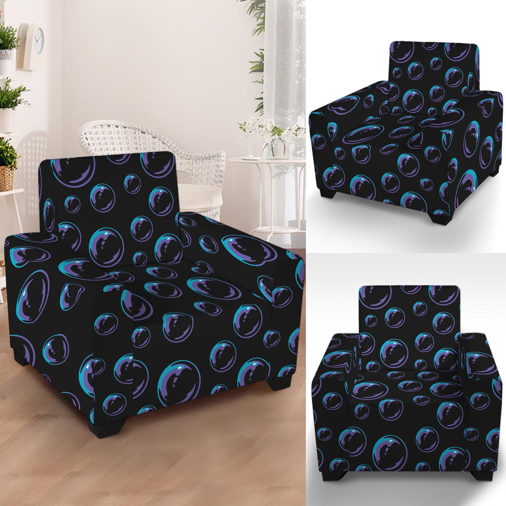 Blue And Purple Bubble Pattern Print Armchair Slipcover