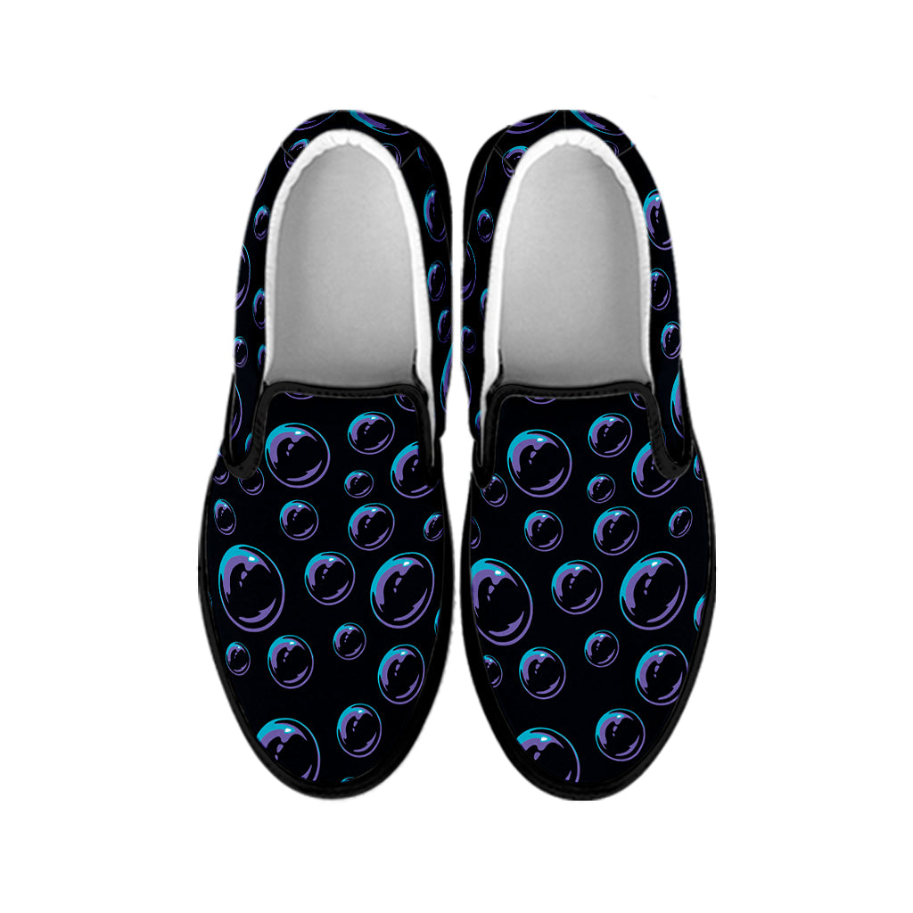 Blue And Purple Bubble Pattern Print Black Slip On Shoes