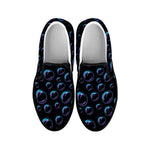 Blue And Purple Bubble Pattern Print Black Slip On Shoes