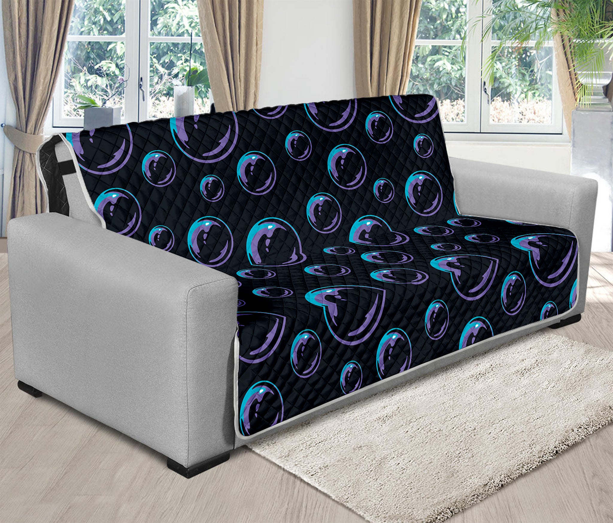 Blue And Purple Bubble Pattern Print Futon Protector