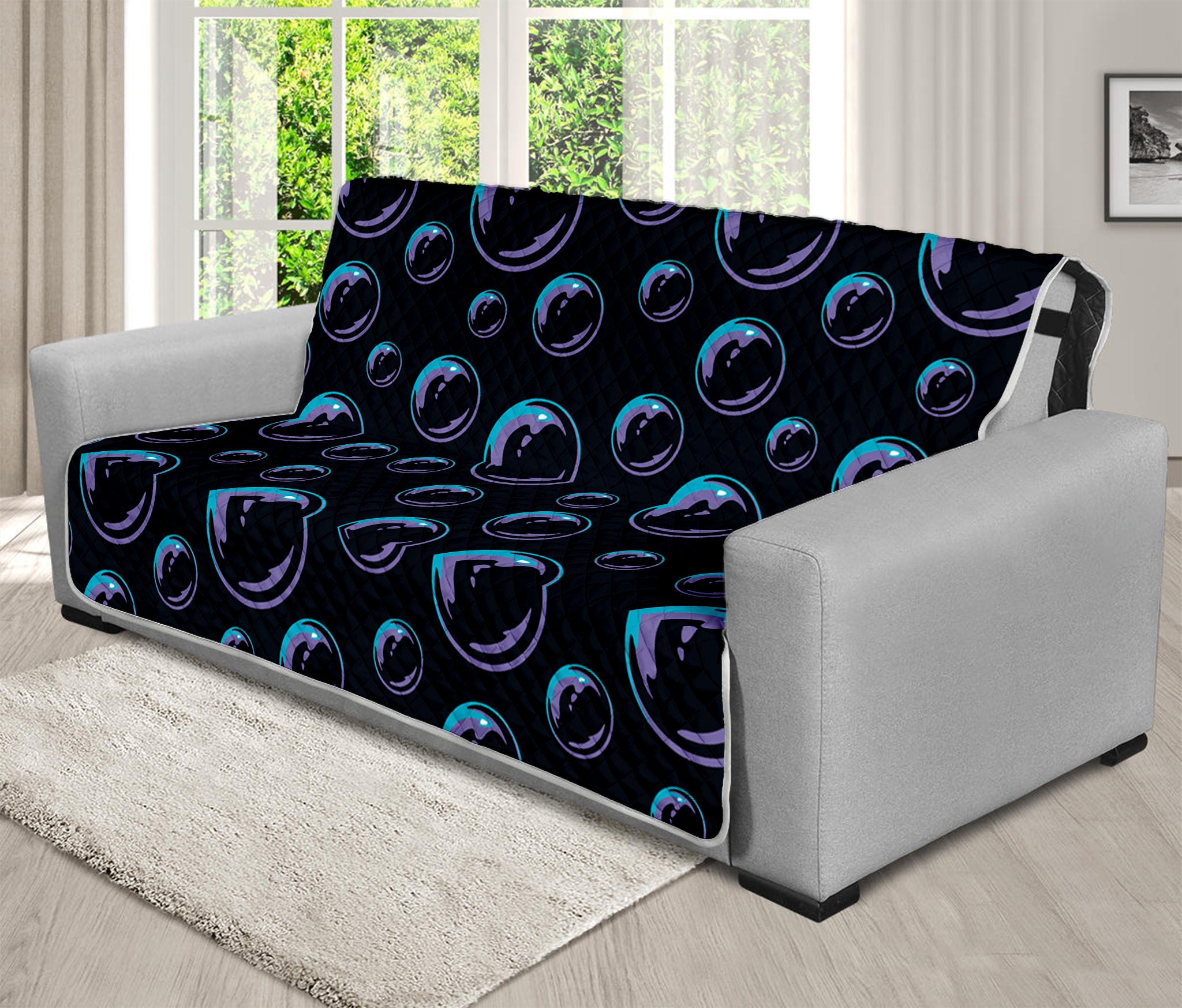 Blue And Purple Bubble Pattern Print Futon Protector