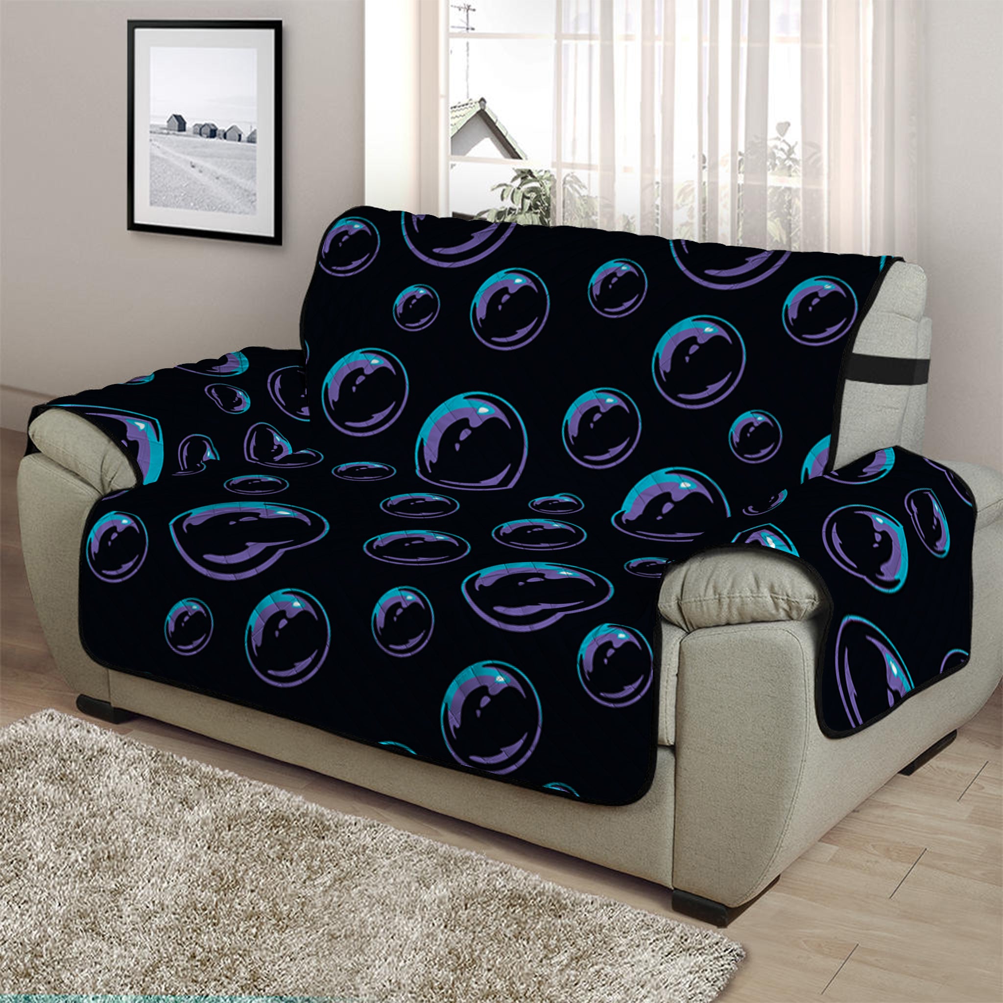 Blue And Purple Bubble Pattern Print Half Sofa Protector