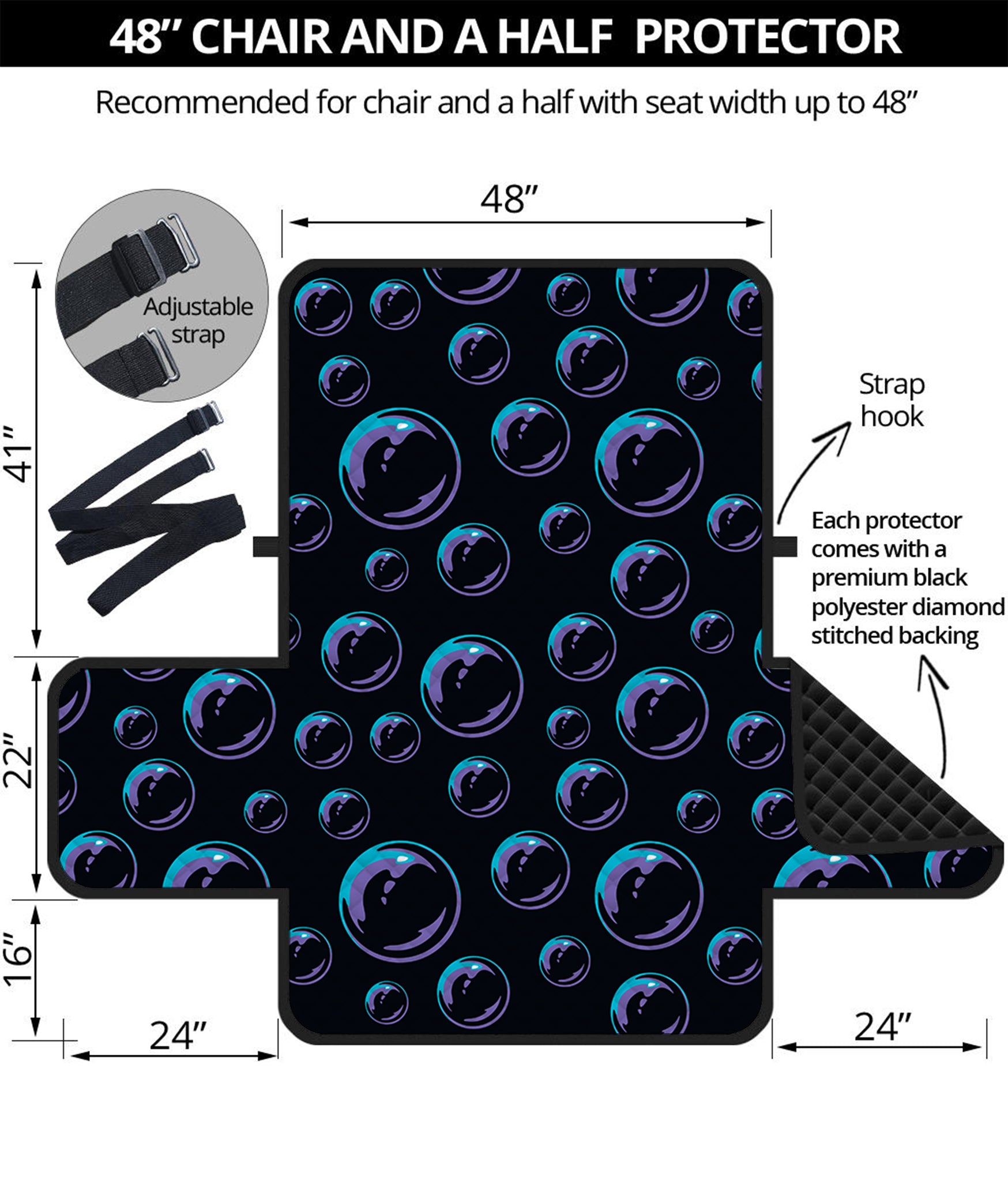 Blue And Purple Bubble Pattern Print Half Sofa Protector