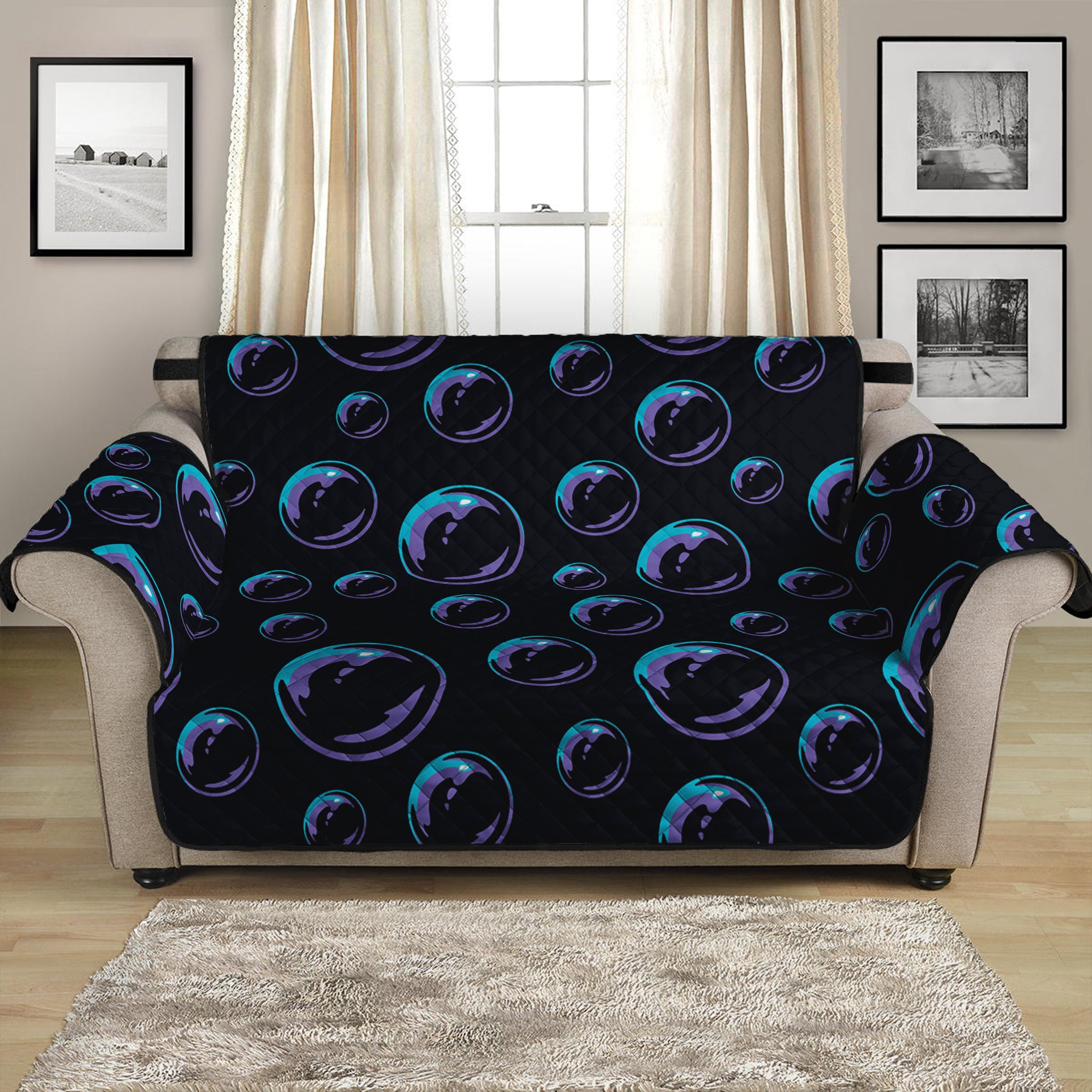 Blue And Purple Bubble Pattern Print Loveseat Protector