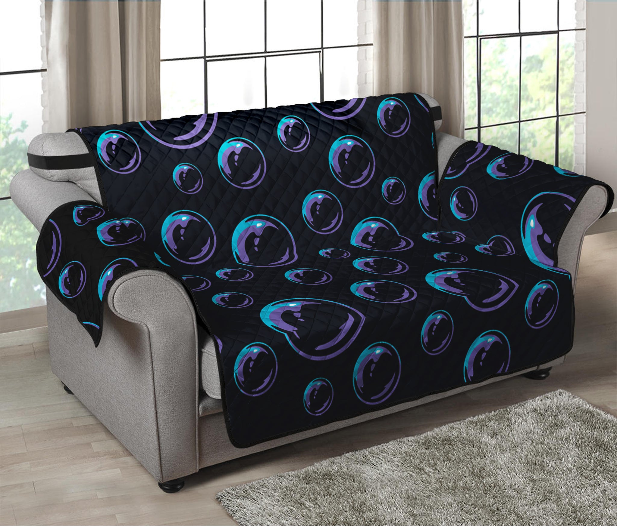 Blue And Purple Bubble Pattern Print Loveseat Protector