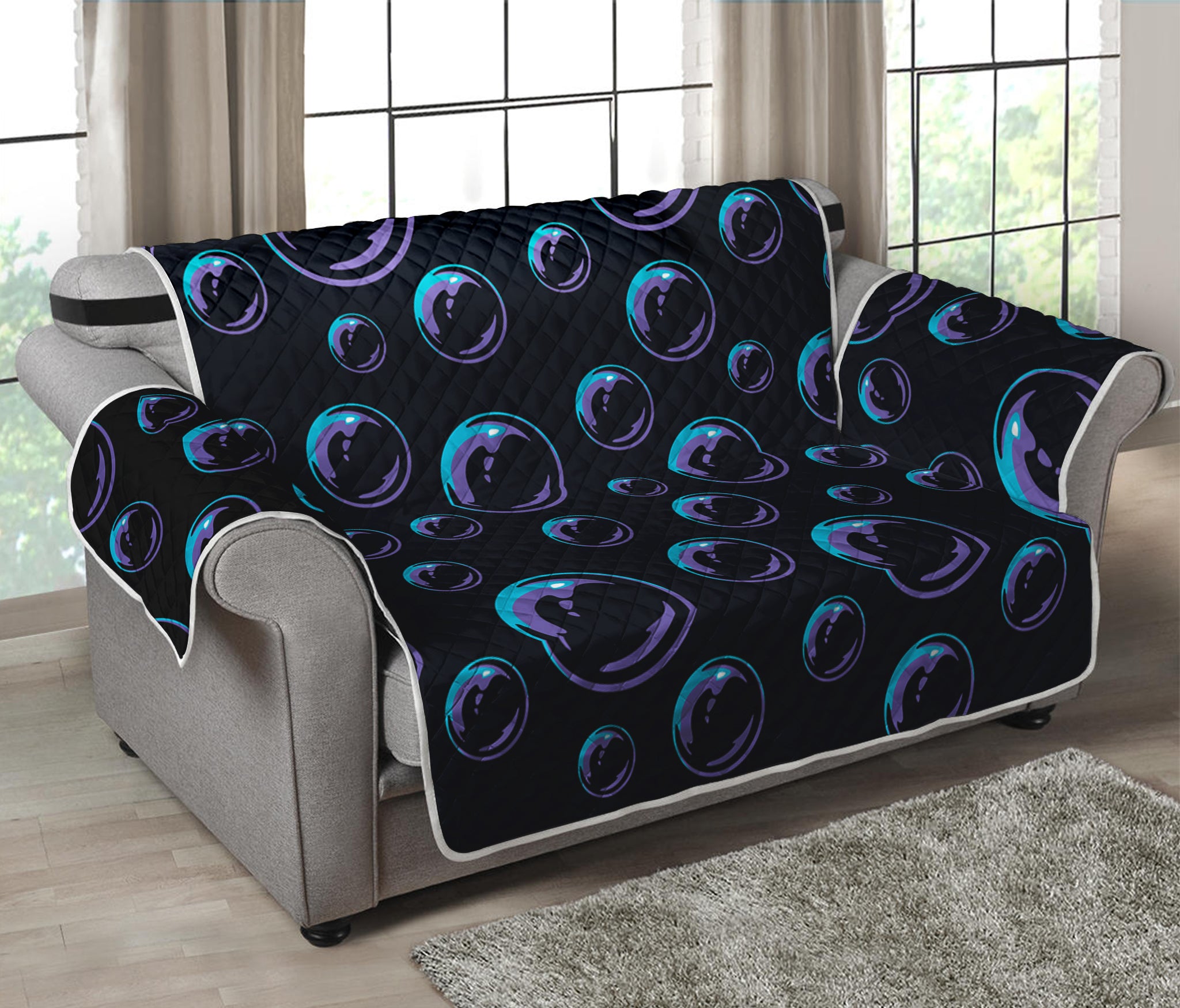 Blue And Purple Bubble Pattern Print Loveseat Protector