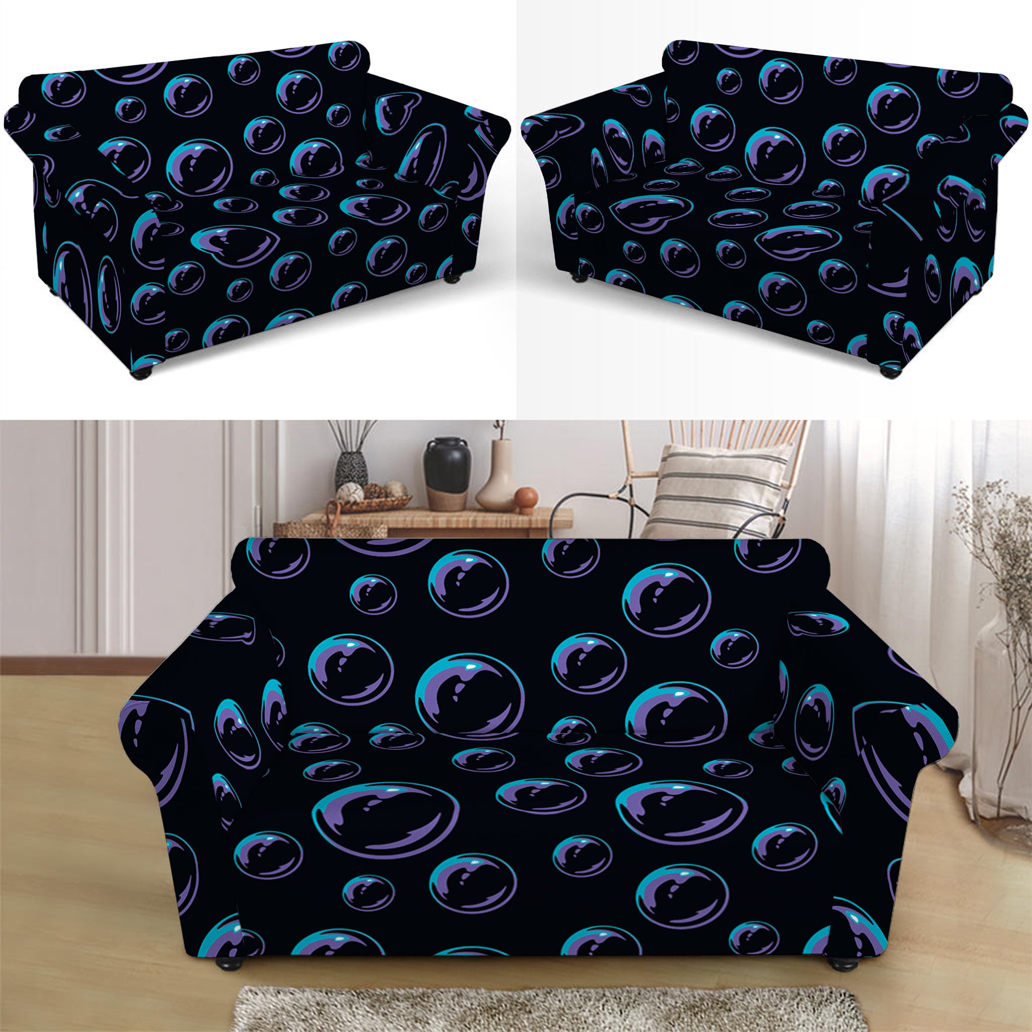 Blue And Purple Bubble Pattern Print Loveseat Slipcover