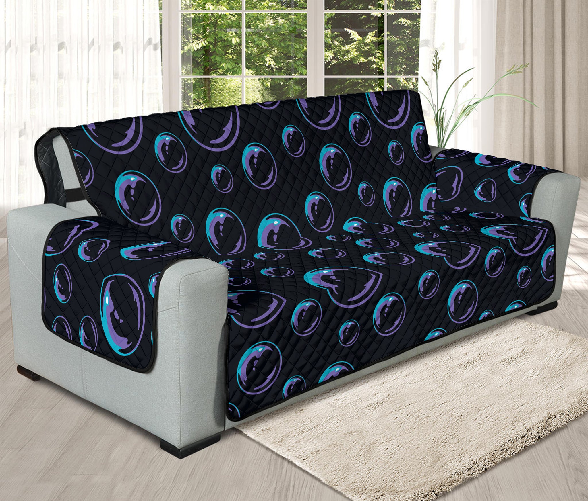 Blue And Purple Bubble Pattern Print Oversized Sofa Protector