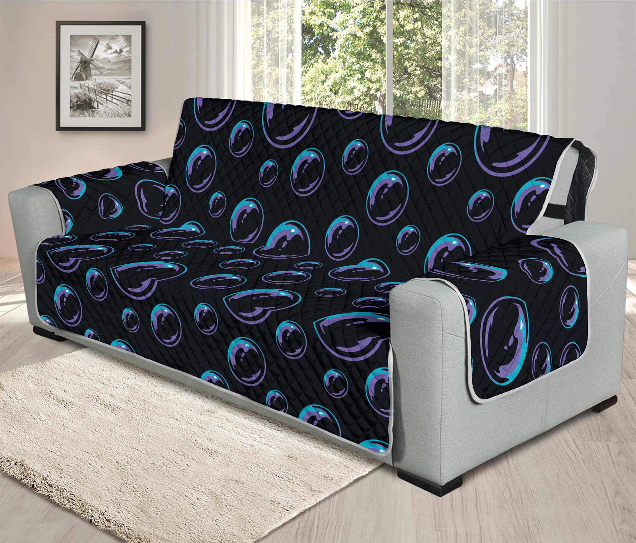 Blue And Purple Bubble Pattern Print Oversized Sofa Protector