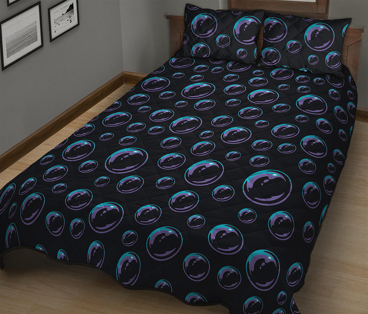 Blue And Purple Bubble Pattern Print Quilt Bed Set