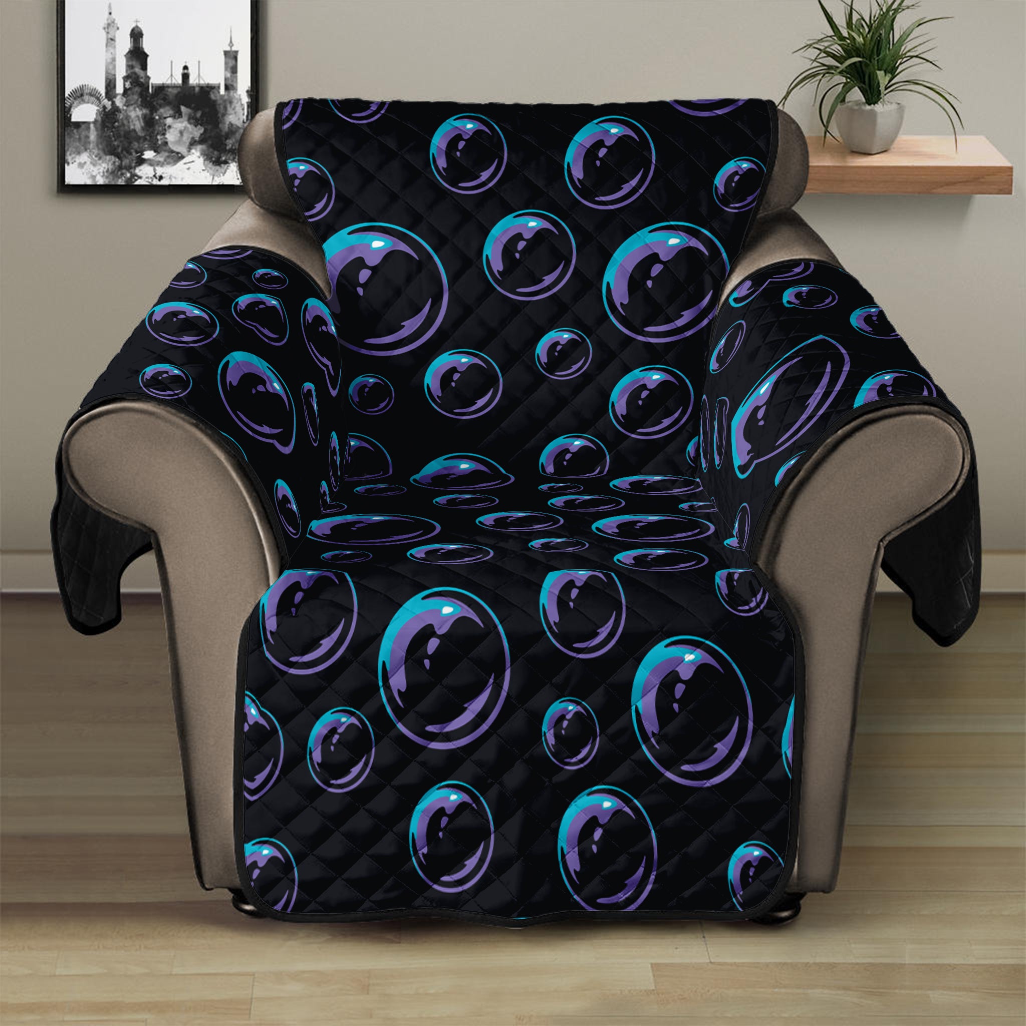 Blue And Purple Bubble Pattern Print Recliner Protector