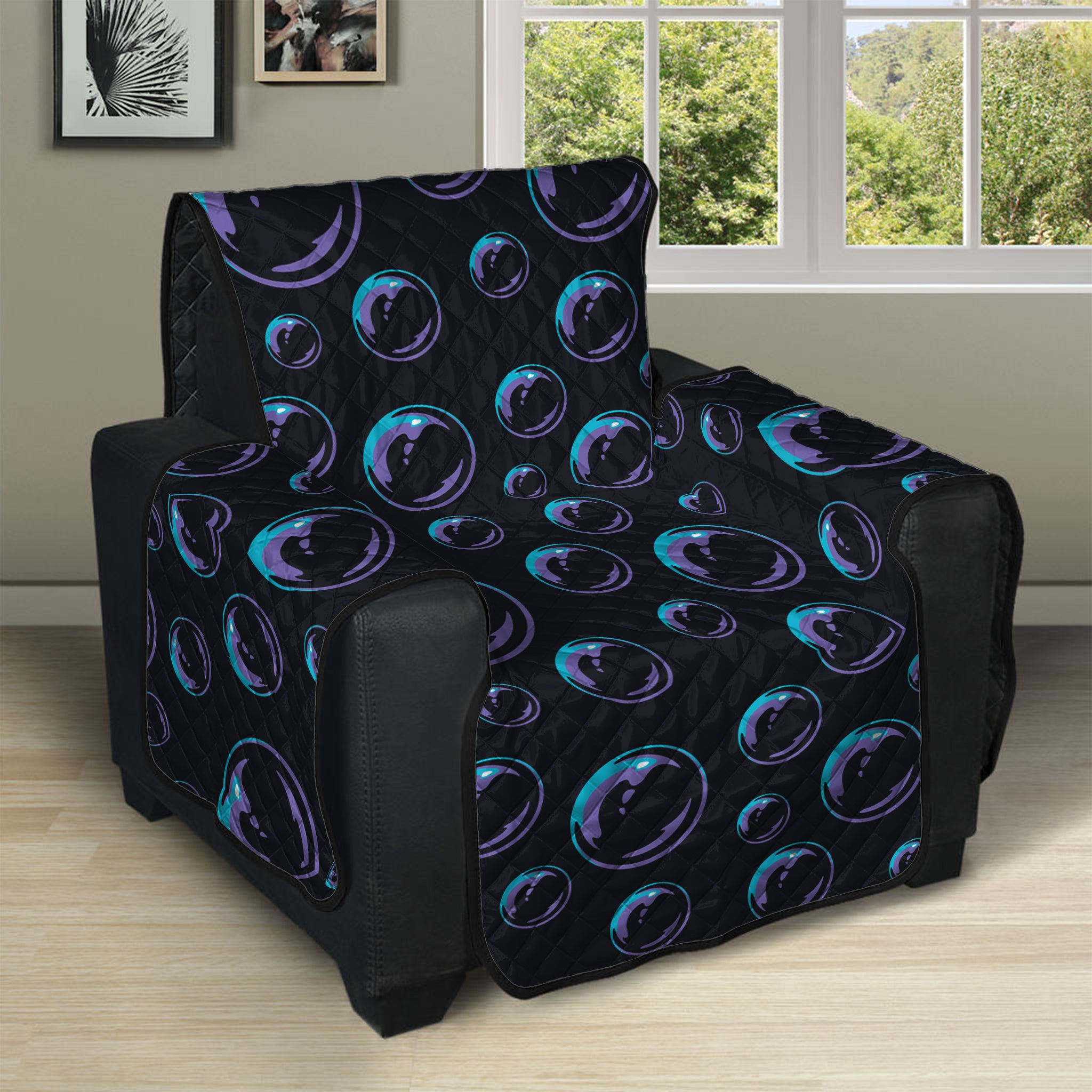 Blue And Purple Bubble Pattern Print Recliner Protector