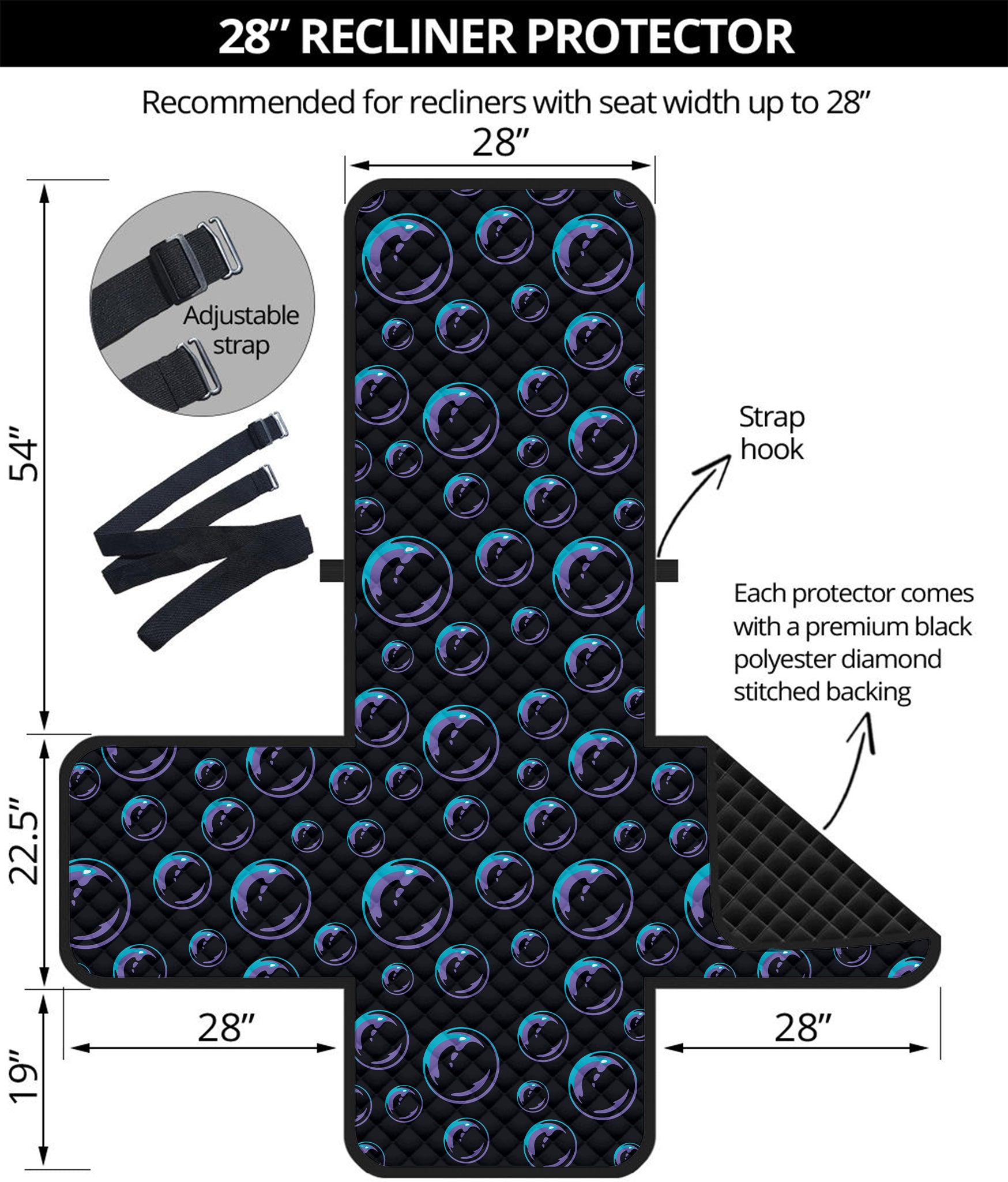 Blue And Purple Bubble Pattern Print Recliner Protector