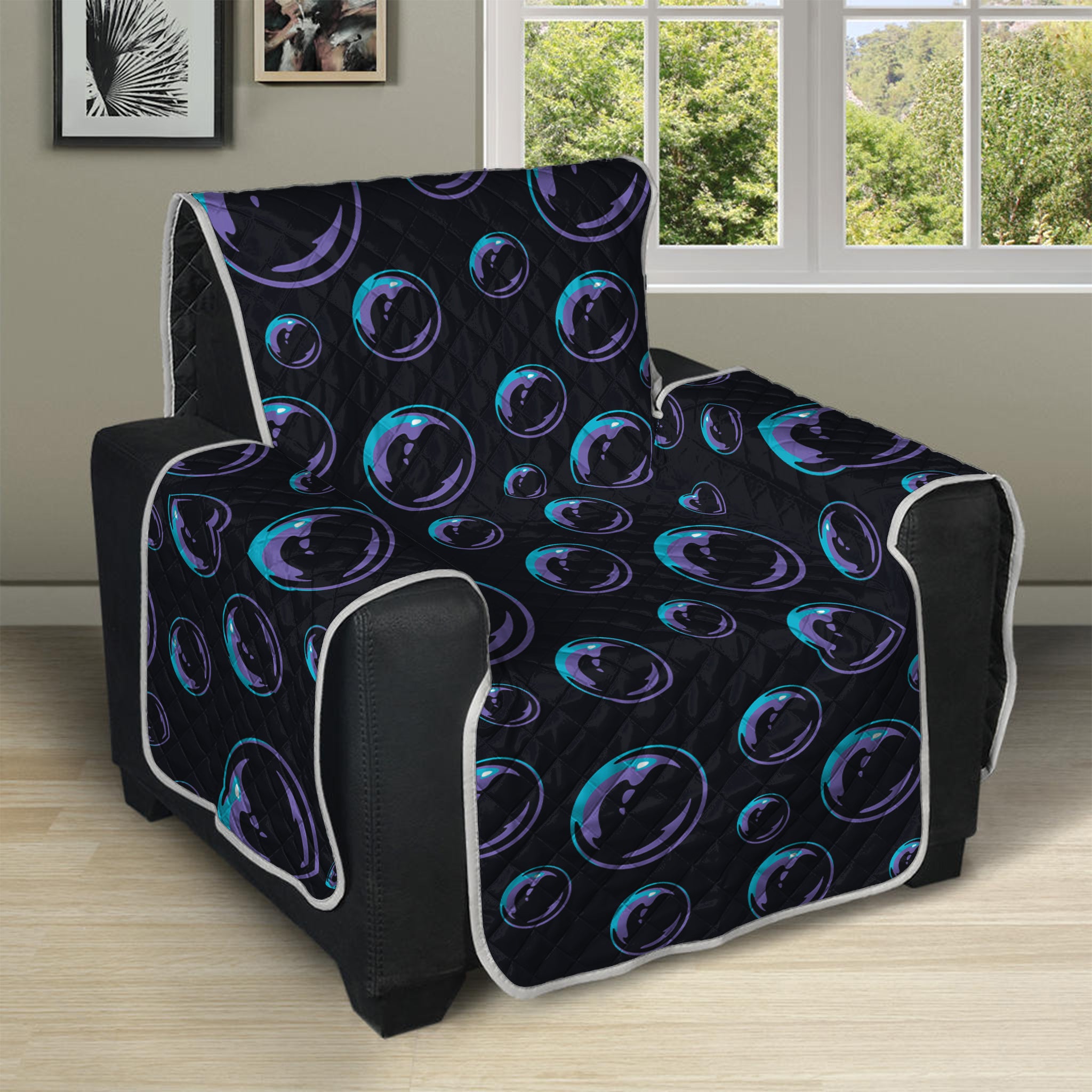 Blue And Purple Bubble Pattern Print Recliner Protector